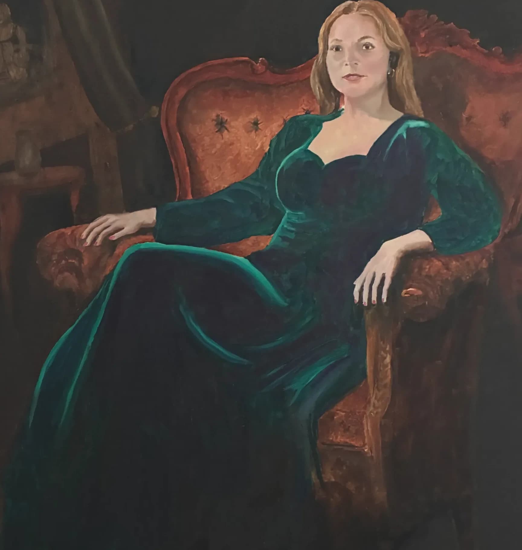 Woman Sitting in a Leather Chair