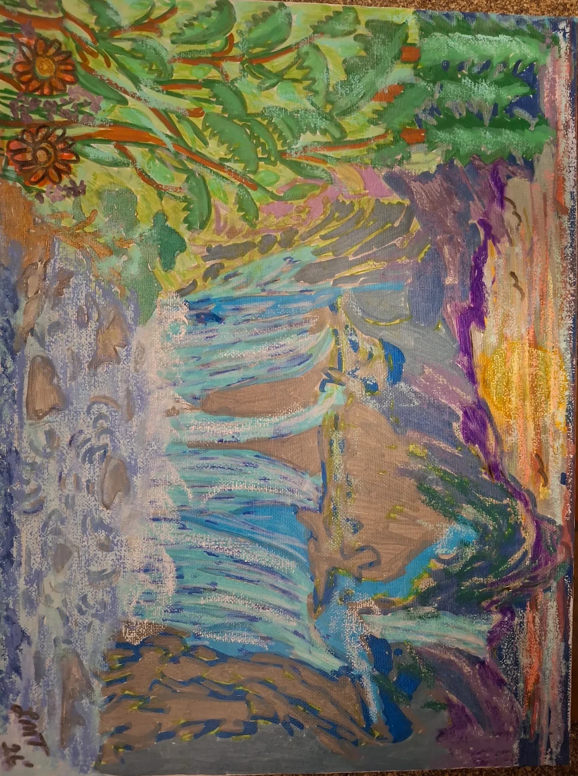 Waterfall by the sunset