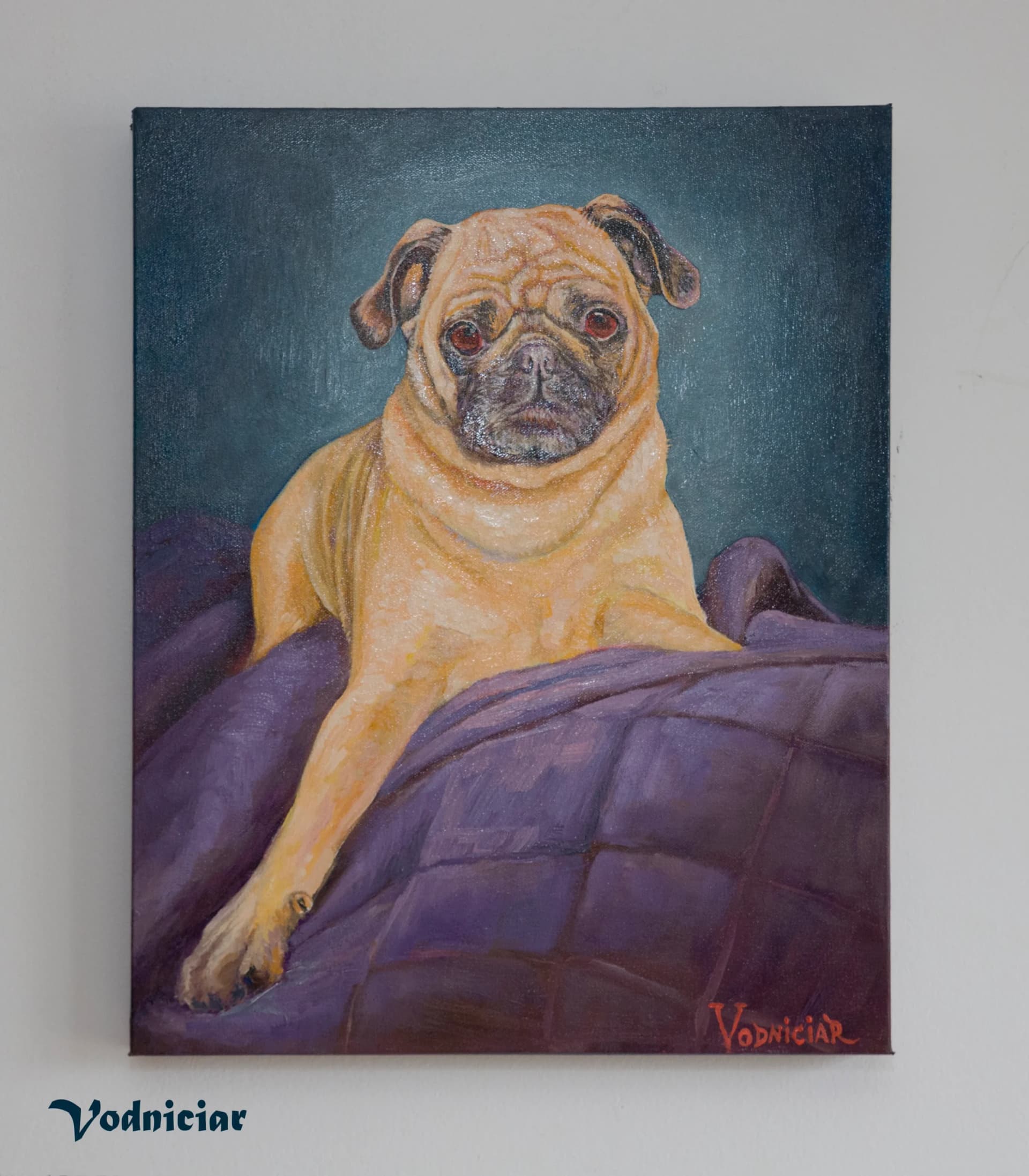 Artist-Vodniciar Vladimir Œuvre d'Art «Portrait du Petit Chien» — 40x50cm huile sur toile 2021
