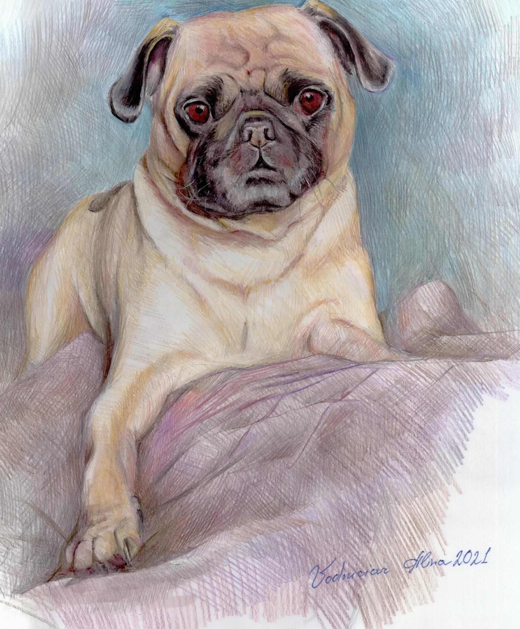 Vodniciar Alina Artwork «Portrait of the Little Dog» — 40x50cm colored pencils on drawing paper 2021