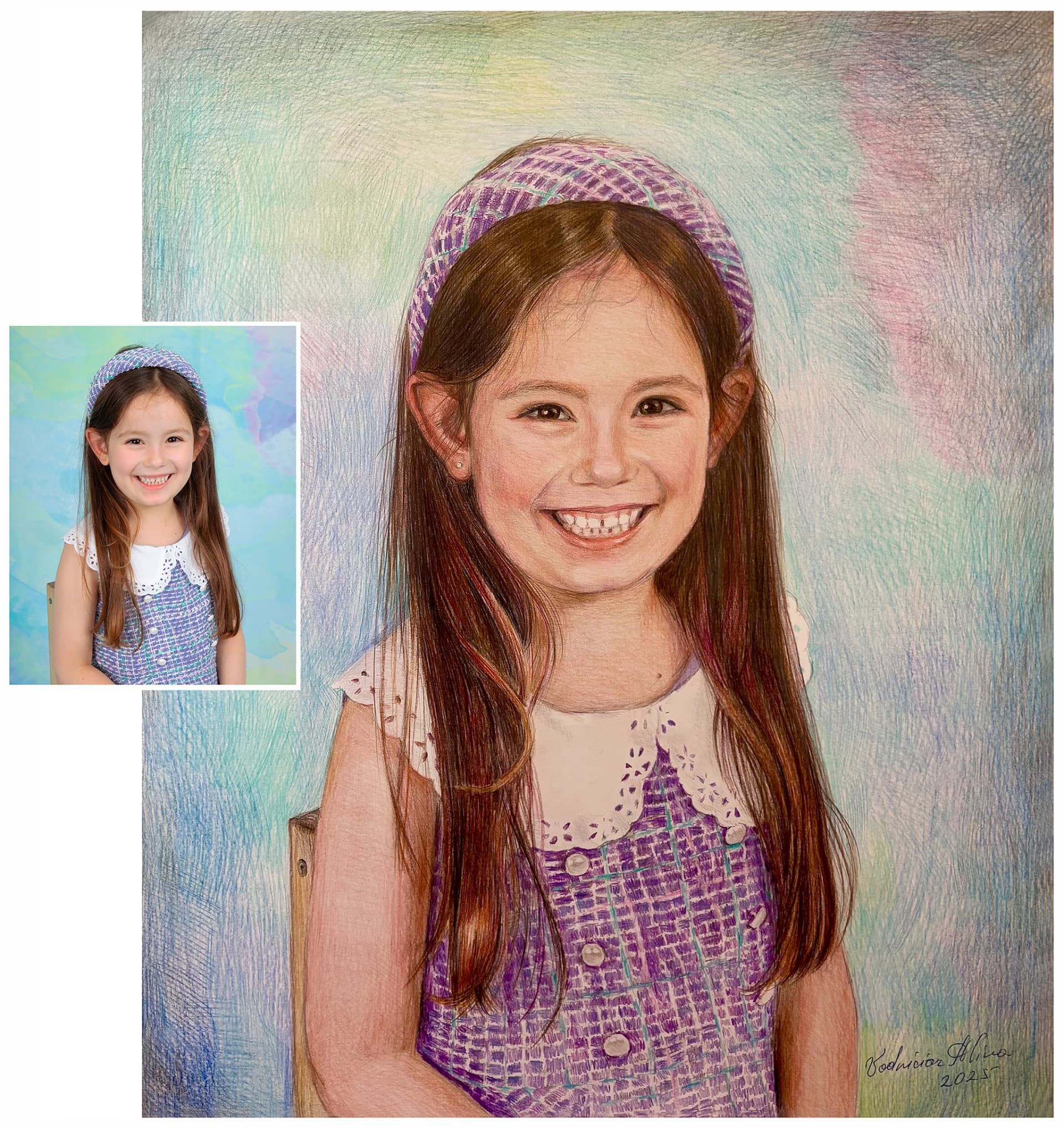 Vodniciar Alina Artwork Children’s Portrait «Bianca» — 41x50cm colored pencils on drawing paper 2025