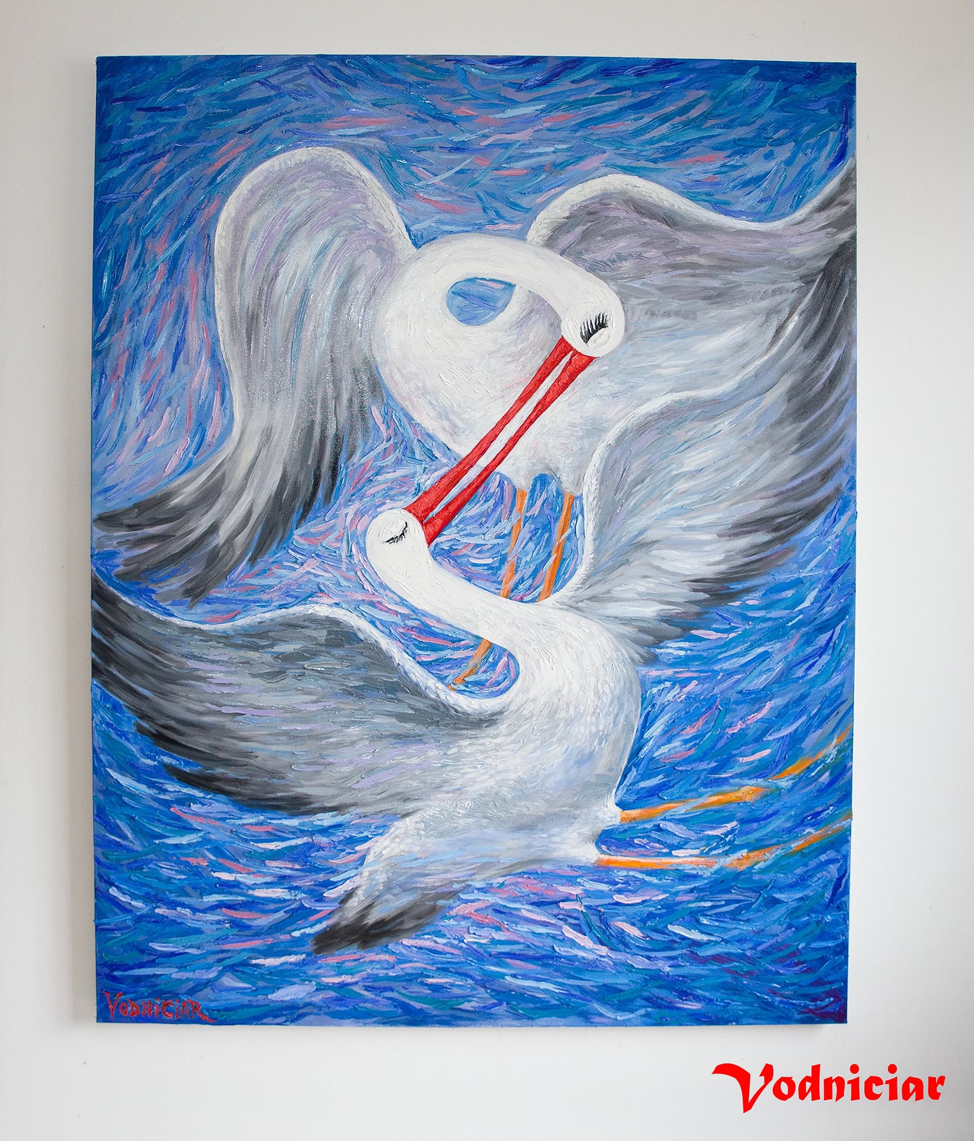 Artist-Vodniciar Vladimir Œuvre d'Art Composition «Kissing» — 122x152cm huile sur toile grand format 2021