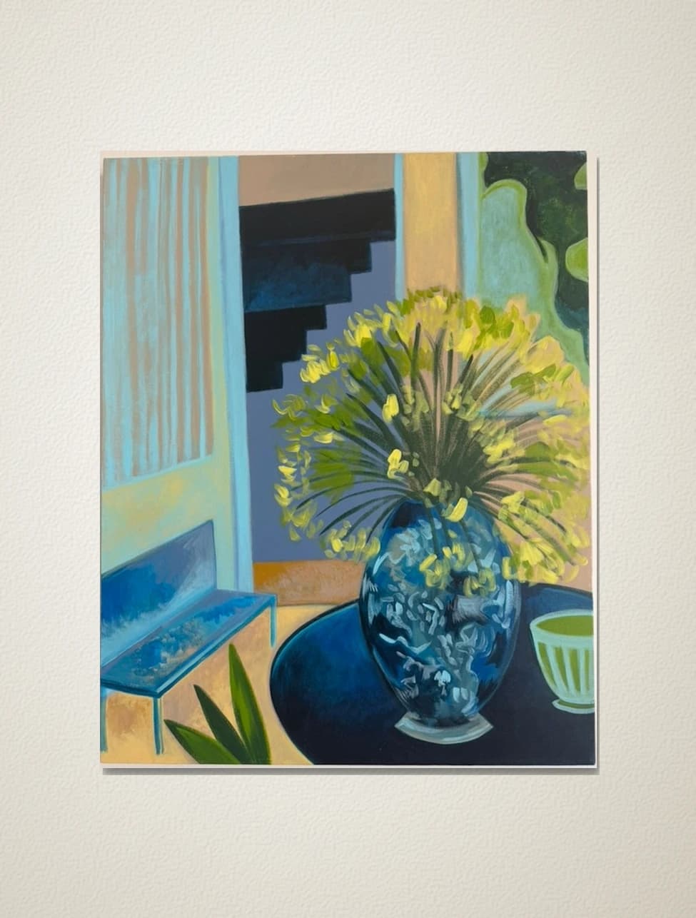 Artist-Fleurs Jaunes dans un Vase Bleu