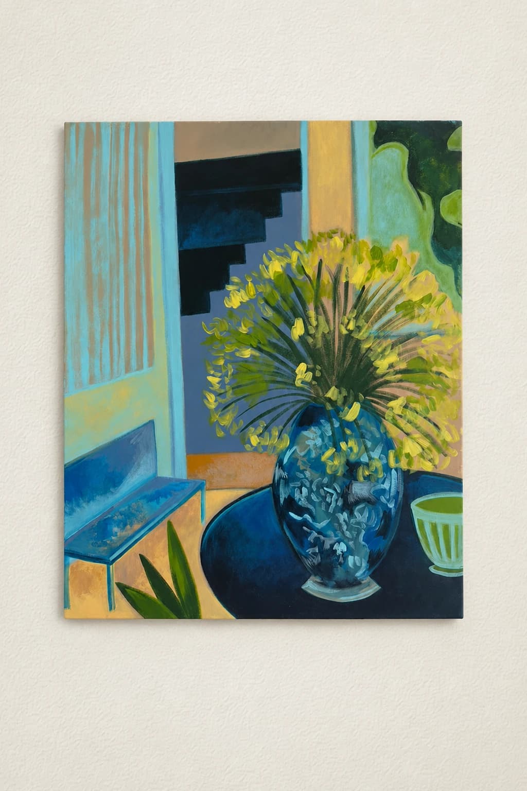 Yellow Flowers in a Blue Vase