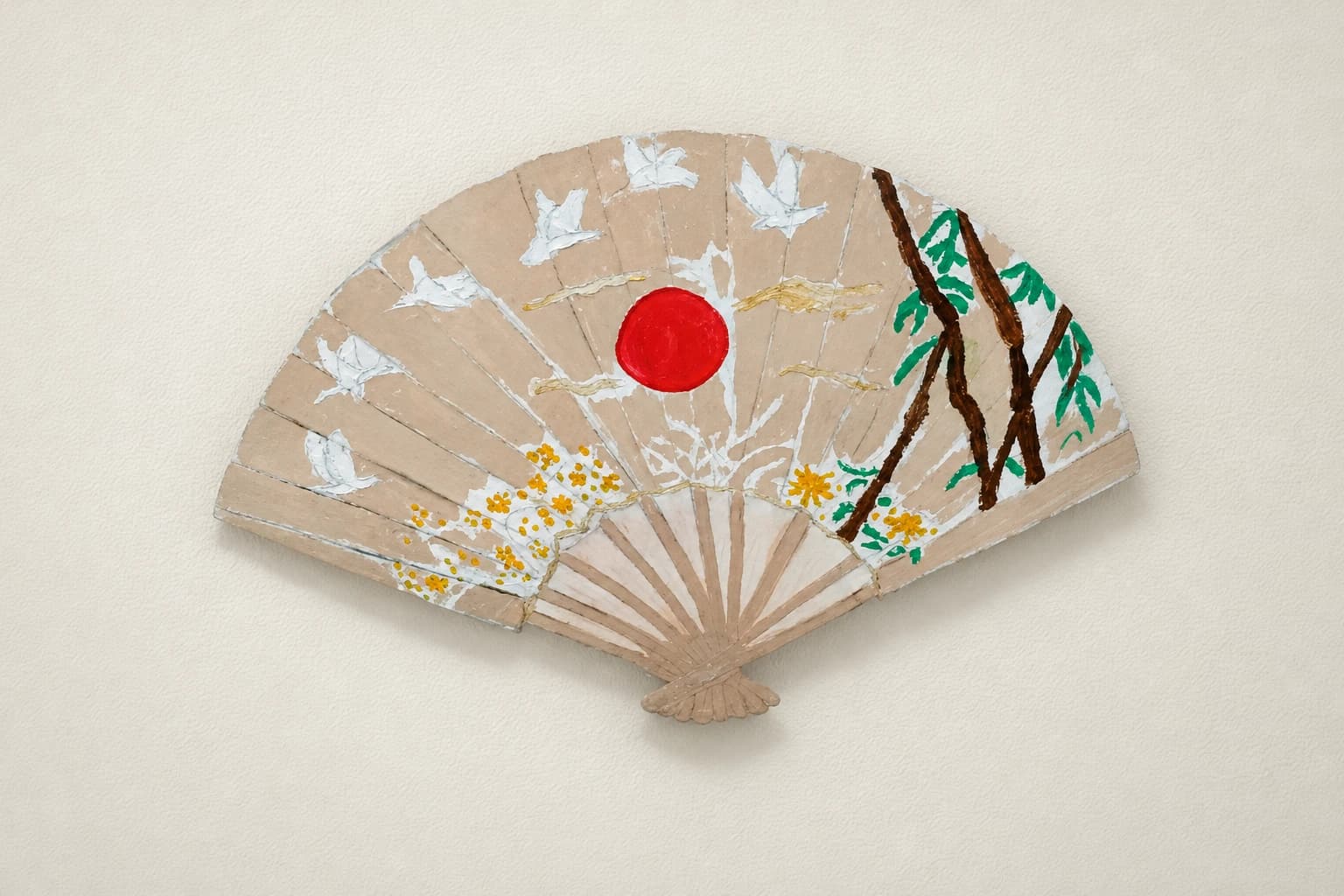 Éventail japonais au soleil et oiseaux