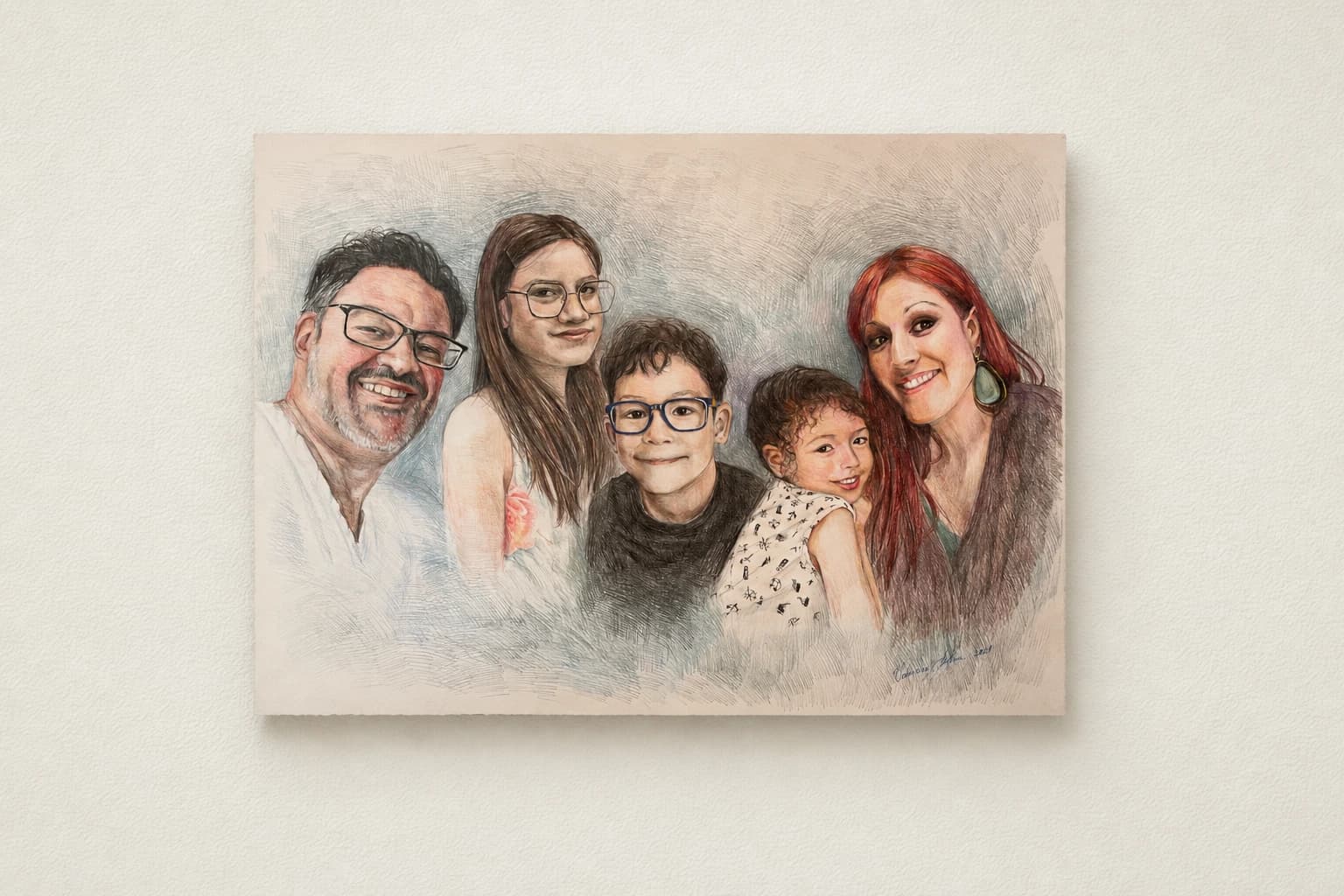 Vodniciar Alina Œuvre d'Art Dessin «Portrait de Famille» — 70x100cm crayons de couleur sur papier à dessin 2024