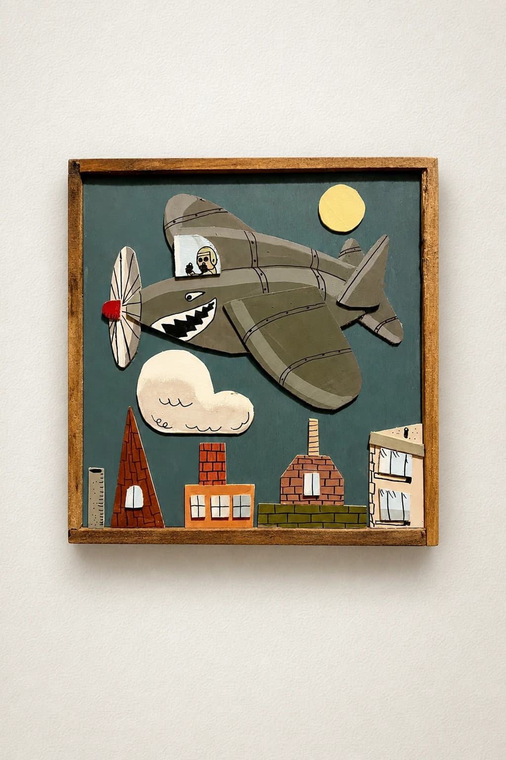 Avion stylisé au-dessus de la ville