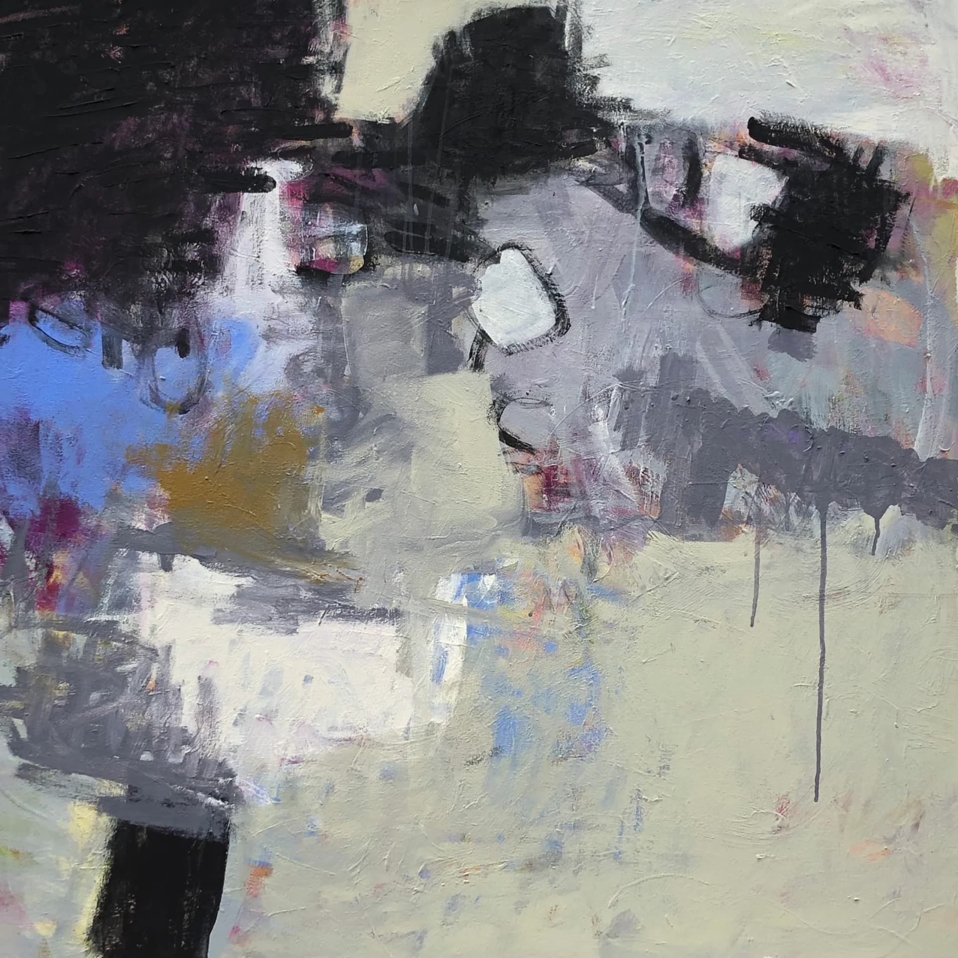 Composition abstraite en gris et bleu
