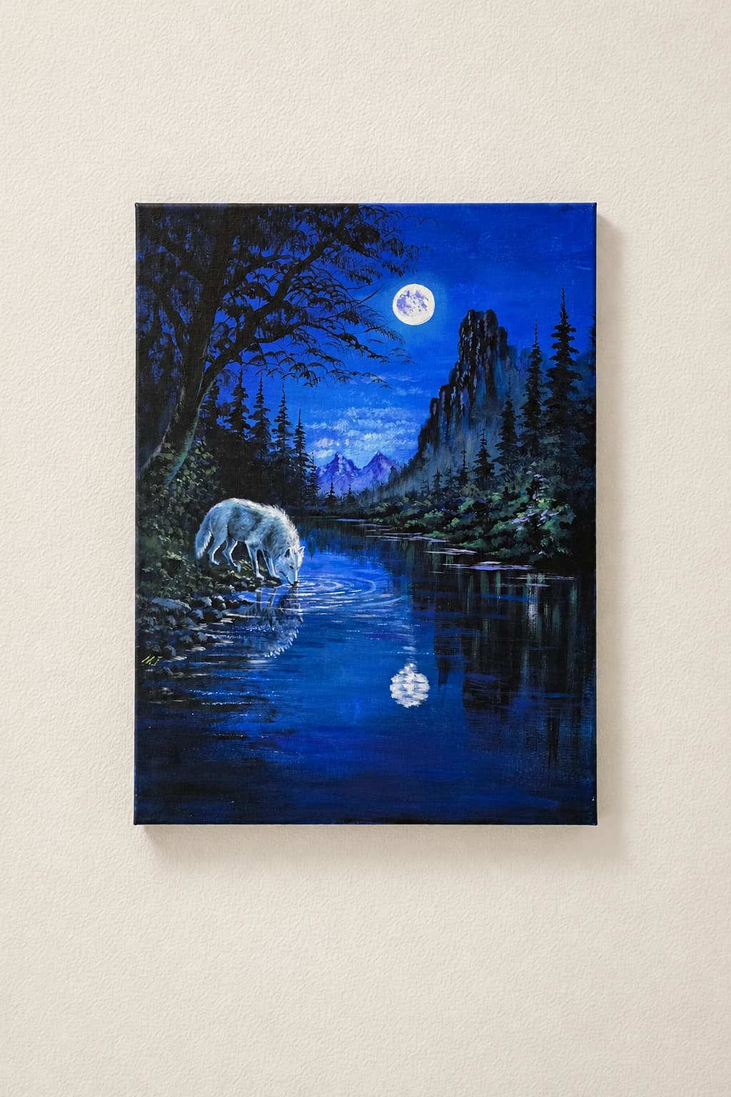 Loup au bord de la rivière
