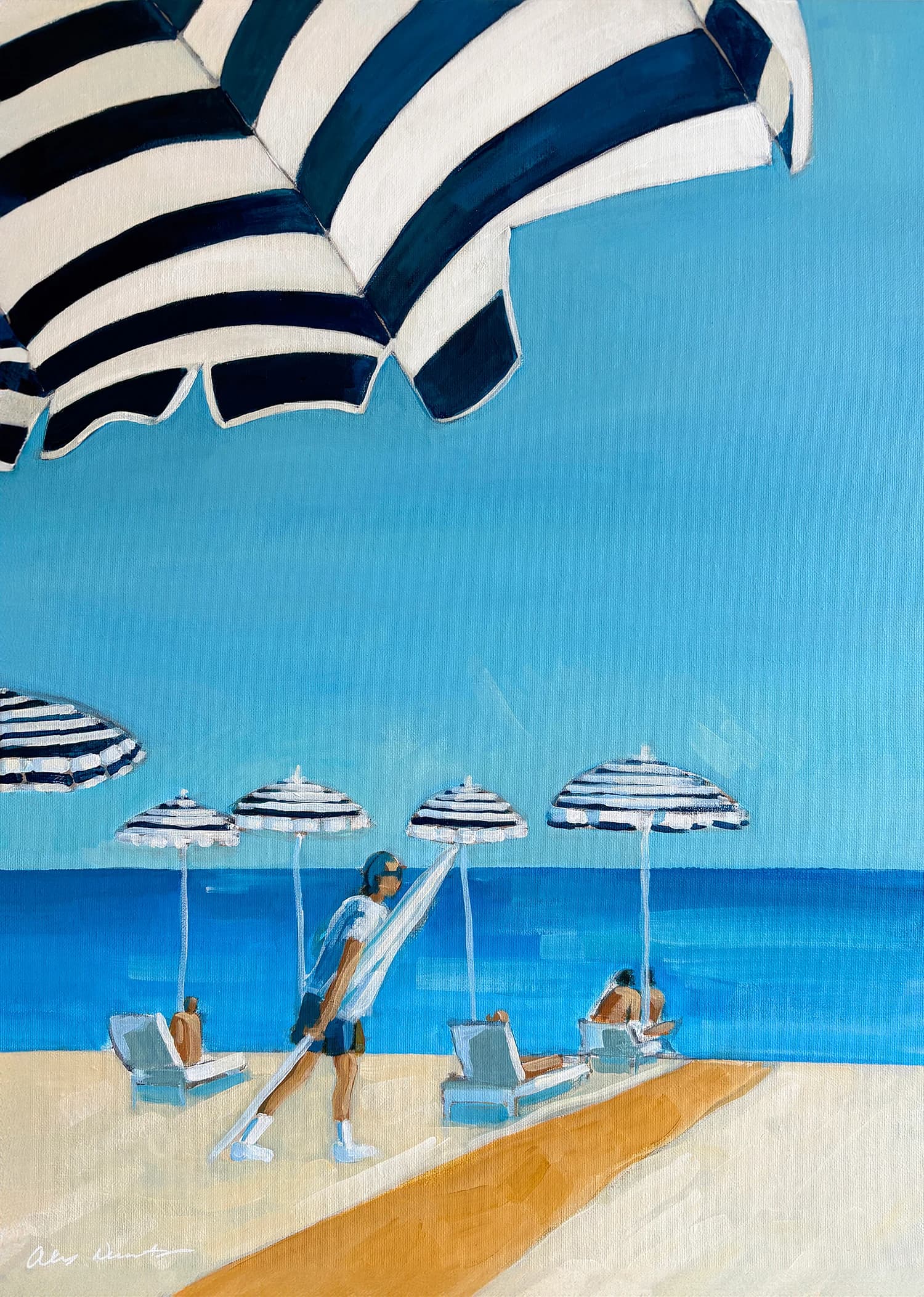 Plage et parasols rayés