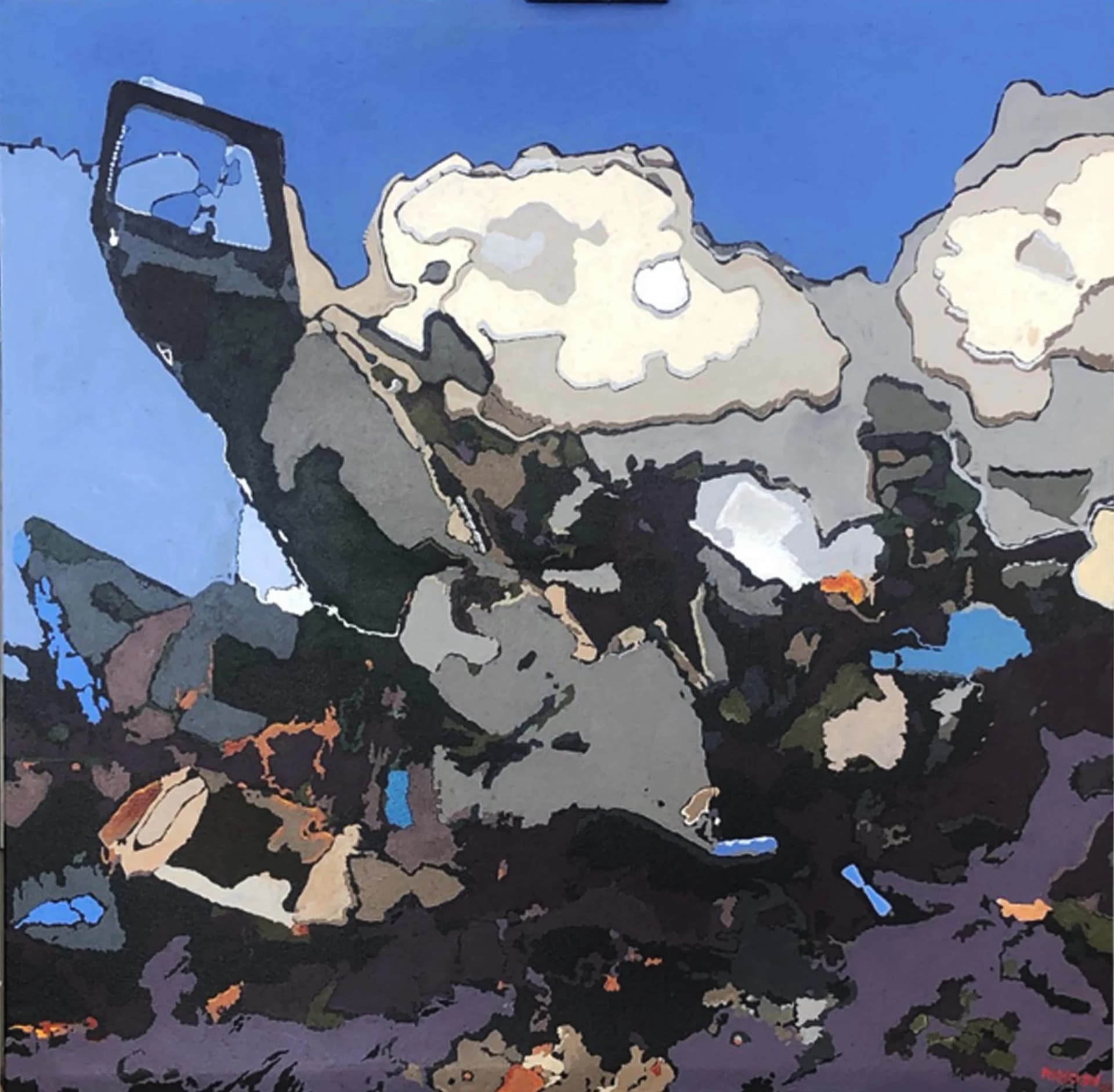 Composition abstraite bleue et grise