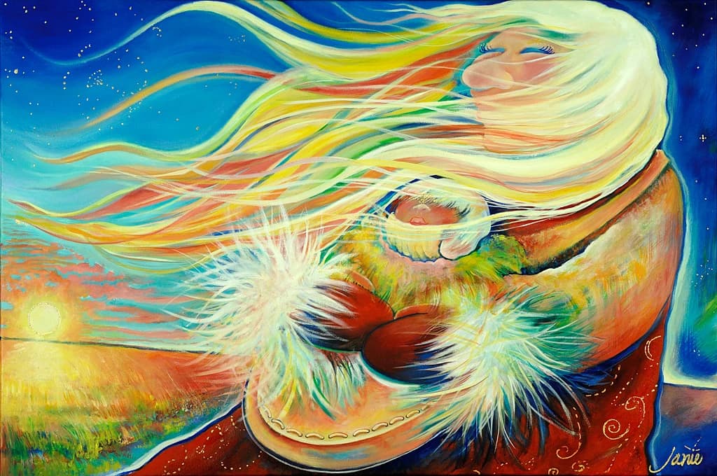 Woman with Colorful Wind